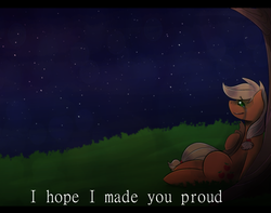 Size: 1900x1500 | Tagged: safe, artist:ninjahermit, applejack, g4, applejack's parents, crying, feels, female, night, sad, solo, tree