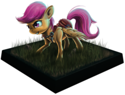 Size: 630x479 | Tagged: safe, artist:i-am-knot, scootaloo, g4, dirt cube, female, figurine, gaming miniature, miniature, solo