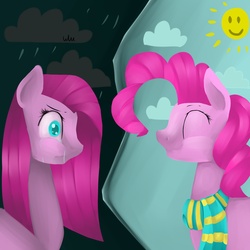 Size: 3000x3000 | Tagged: safe, artist:crvilu, pinkie pie, g4, duality, duo, pinkamena diane pie