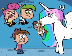 Size: 1016x787 | Tagged: safe, artist:cookie-lovey, princess celestia, g4, cosmo, crack shipping, crossover, hoers, male, offspring, parent:princess celestia, parent:timmy turner, style emulation, the fairly oddparents, the implications are horrible, timmy turner, wanda