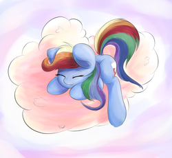 Size: 1350x1240 | Tagged: safe, artist:j151, rainbow dash, g4, cloud, cute, female, sleeping, solo