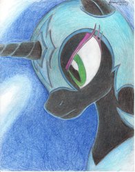 Size: 1024x1303 | Tagged: safe, artist:thewolfheart89, nightmare moon, g4, female, solo, traditional art