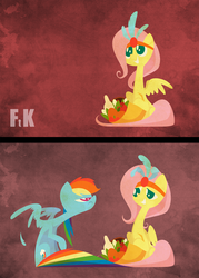 Size: 1632x2285 | Tagged: safe, artist:fluttershythekind, fluttershy, rainbow dash, pegasus, pony, g4, 2 panel comic, clothes, comic, cornucopia, costume, duo, feather, plucking, rainbow dash is not amused, thanksgiving, unamused