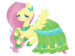 Size: 1600x1200 | Tagged: safe, artist:grandifloru, fluttershy, pegasus, pony, g4, clothes, dress, female, gala dress, simple background, solo, transparent background