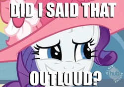 Size: 422x297 | Tagged: safe, rarity, g4, canterlot, female, grammar error, hub logo, image macro, meme, oops, solo, the prestige