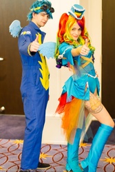 Size: 667x1000 | Tagged: artist needed, safe, artist:jillian ryan, rainbow dash, soarin', human, g4, clothes, cosplay, irl, irl human, katsucon, photo, steampunk, uniform, wonderbolts uniform