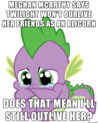 Size: 610x768 | Tagged: safe, spike, g4, adventure in the comments, crying, harsher in hindsight, hilarious in hindsight, image macro, immortality blues, male, mortal twilight, sad, solo, twilight will not outlive her friends