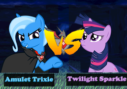 Size: 847x599 | Tagged: safe, trixie, twilight sparkle, g4, amulet, challenge, street fighter, versus screen