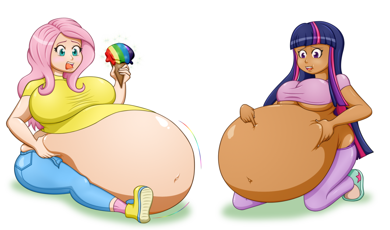 belly, big belly, bloated, breasts, busty fluttershy, busty twilight sparkl...