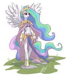 Size: 712x800 | Tagged: safe, artist:atryl, princess celestia, anthro, unguligrade anthro, g4, abs, belly button, bra, cape, clothes, elegant, female, skirt, solo, underwear