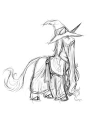 Size: 1600x2087 | Tagged: safe, artist:valkyrie-girl, oc, oc only, classical unicorn, pony, unicorn, beard, clothes, cloven hooves, hat, horn, leonine tail, lord day, male, monochrome, robe, solo, stallion