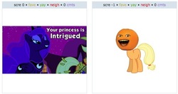 Size: 528x278 | Tagged: safe, princess luna, derpibooru, g4, annoying orange, exploitable meme, juxtaposition, juxtaposition fail, meme, meta