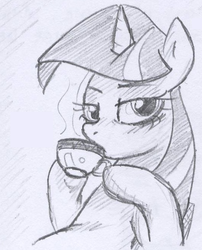 Size: 527x651 | Tagged: safe, artist:skutchi, twilight sparkle, g4, female, solo, tea, teacup, traditional art