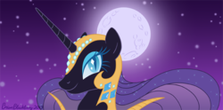 Size: 637x316 | Tagged: safe, artist:brianblackberry, nightmare rarity, g4, female, moon, night, solo