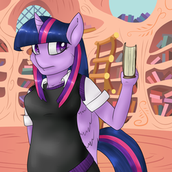 Size: 4000x4000 | Tagged: safe, artist:lisa400, twilight sparkle, anthro, g4, book, female, solo, twilight sparkle (alicorn)