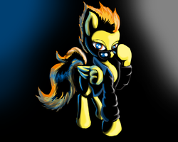 Size: 3000x2400 | Tagged: safe, artist:killer-teckel, spitfire, pegasus, pony, g4, clothes, coat, dark, female, mare, solo, sunglasses