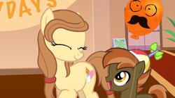 Size: 1280x720 | Tagged: dead source, safe, artist:jan, button mash, oc, oc:cream heart, earth pony, pony, g4, balloon, colt, cream heart and button mash:best mother and son, earth pony oc, female, foal, male, mare, mother and child, mother and son