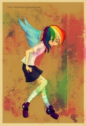 Size: 550x800 | Tagged: safe, artist:bulletcluster, rainbow dash, human, g4, female, humanized, solo, winged humanization