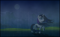 Size: 1920x1200 | Tagged: safe, artist:slippytheweasel, rarity, g4, cloud, cloudy, female, fog, moon, night, rain, shadow, solo, wet