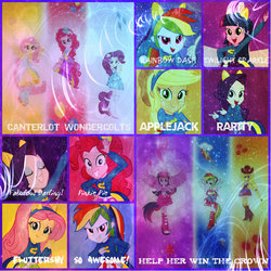 Size: 894x894 | Tagged: safe, artist:mumble76, applejack, fluttershy, pinkie pie, rainbow dash, rarity, twilight sparkle, hybrid, equestria girls, g4, collage, mane six