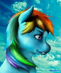 Size: 844x1000 | Tagged: source needed, safe, artist:madar13, rainbow dash, g4, eyes, female, lacrimal caruncle, portrait, realistic, shiny, solo