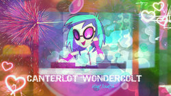 Size: 1024x576 | Tagged: safe, artist:mumble76, dj pon-3, vinyl scratch, equestria girls, g4, female, solo, wallpaper