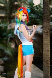 Size: 1365x2048 | Tagged: safe, artist:megancoffey, rainbow dash, human, g4, cosplay, irl, irl human, photo, solo, tail, ultracon