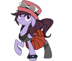 Size: 845x722 | Tagged: safe, artist:pixelsofsin, oc, oc only, oc:pillow case, pegasus, pony, clothes, costume, crossover, female, hat, mare, mega ring, original content, pokémon, pokémon x and y, ponified, serena (pokémon), sunglasses