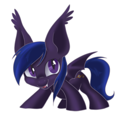 Size: 2000x2000 | Tagged: safe, artist:pixel-prism, oc, oc only, bat pony, pony, cute, fangs, female, filly, looking at you, open mouth, simple background, smiling, solo, spread wings, standing