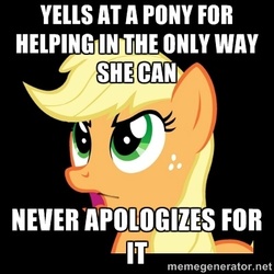 Size: 400x400 | Tagged: safe, applejack, g4, my little pony: friendship is magic, winter wrap up, adventure in the comments, advice, advice meme, caption, drama, exploitable meme, female, image macro, meme, solo