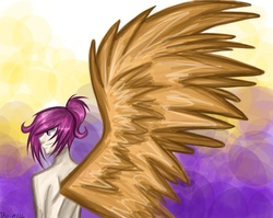 Size: 4028x3206 | Tagged: safe, artist:tao-mell, scootaloo, human, g4, back, female, humanized, nudity, older, smiling, solo, spread wings, winged humanization