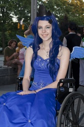 Size: 1366x2048 | Tagged: safe, princess luna, human, g4, clothes, cosplay, dress, female, irl, irl human, photo, wheelchair