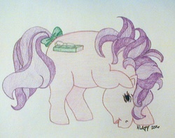 Size: 473x372 | Tagged: safe, artist:nichitsukinoko, oc, oc only, earth pony, pony, g1, bow, solo