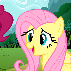 Size: 540x540 | Tagged: safe, screencap, fluttershy, pinkie pie, earth pony, pegasus, pony, g4, too many pinkie pies, animated, cropped, female, mare, offscreen character, solo focus, talking
