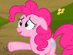 Size: 720x540 | Tagged: safe, screencap, pinkie pie, earth pony, pony, g4, season 3, too many pinkie pies, animated, bipedal, blinking, clone, cropped, derp, female, floppy ears, gif, hooves together, mare, nervous, pinkie clone, solo, sweat, talking