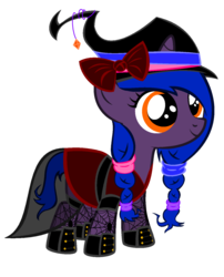 Size: 1189x1471 | Tagged: safe, artist:insaneponyadopts, oc, oc only, pony, unicorn, bow, clothes, costume, female, filly, halloween, hat, solo, witch, witch hat