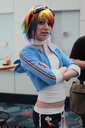 Size: 1365x2048 | Tagged: safe, artist:donknnj, rainbow dash, human, g4, cosplay, irl, irl human, midriff, photo, solo