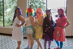 Size: 4272x2848 | Tagged: safe, fluttershy, pinkie pie, rainbow dash, rarity, twilight sparkle, human, g4, cosplay, irl, irl human, photo