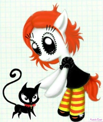 Size: 795x946 | Tagged: safe, artist:ketrin0cat, cat, pony, bipedal, clothes, doom kitty, dress, graph paper, kitten, mary janes, ponified, ruby gloom, socks, striped socks