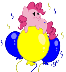 Size: 1395x1519 | Tagged: safe, artist:silver1kunai, pinkie pie, g4, balloon, female, flying, solo, that pony sure does love balloons