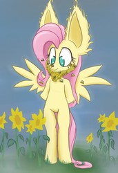 Size: 650x950 | Tagged: safe, artist:heir-of-rick, fluttershy, bee, pony, g4, beard, bee beard, bipedal, female, impossibly large ears, solo