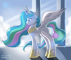 Size: 2551x2164 | Tagged: safe, artist:skyart301, princess celestia, g4, backlighting, female, lens flare, pillar, solo