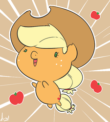 Size: 500x555 | Tagged: safe, artist:atryl, applejack, g4, chibi, cute, female, hat, jumping, solo