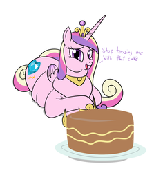 Size: 995x1052 | Tagged: dead source, safe, artist:calorie, princess cadance, alicorn, pony, g4, big belly, cake, chubby cheeks, double chin, fat, female, mare, princess decadence, simple background, solo, white background, wide hips