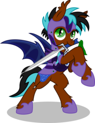 Size: 6000x7730 | Tagged: safe, artist:lailyren, artist:mactavish1996, oc, oc only, bat pony, pony, absurd resolution, armor, bipedal, simple background, solo, sword, transparent background, vector