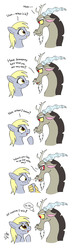 Size: 910x3060 | Tagged: safe, artist:joakaha, derpy hooves, discord, pegasus, pony, g4, 2013, comic, derpcord, dialogue, female, flirting, magic, male, mare, shipping, straight