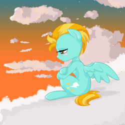 Size: 2000x2000 | Tagged: safe, artist:minty-red, lightning dust, semi-anthro, g4, blushing, cloud, cloudy, female, solo