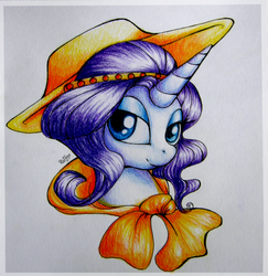 Size: 466x480 | Tagged: safe, artist:daffydream, rarity, g4, female, hat, portrait, solo, traditional art