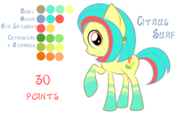 Size: 1001x654 | Tagged: safe, artist:sarahmfighter, oc, oc only, citrus surf, solo