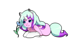 Size: 3265x2448 | Tagged: safe, artist:choco-cocco, oc, oc only, pony, unicorn, clothes, flower, lying, lying down, prone, smiling, socks, solo